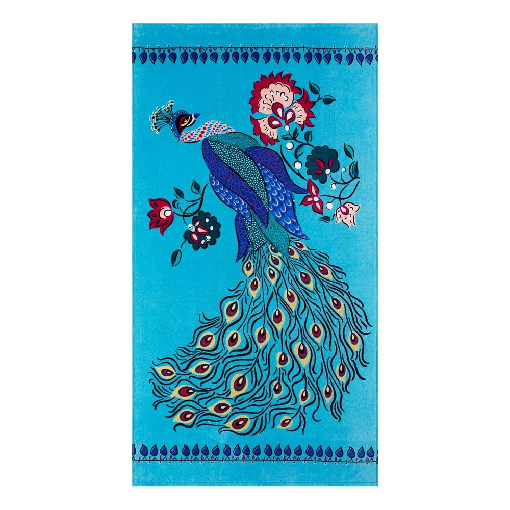 Better Homes & Gardens 100 Cotton Peacock Oversized Beach Towel, 38" x
