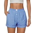 thumbnail image 2 of ZHOGXU Womens Casual Shorts Elastic Waist Plaid Print Button Front Comfortable Stretchy Lightweight Shorts With Pockets For Everyday Wear Blue Xxl, 2 of 4