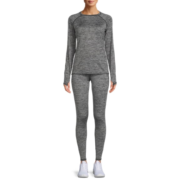 ClimateRight by Cuddl Duds Women's Plush Warmth Long Sleeve Crew & Legging Base Layer Set, Sizes XS to 4X
