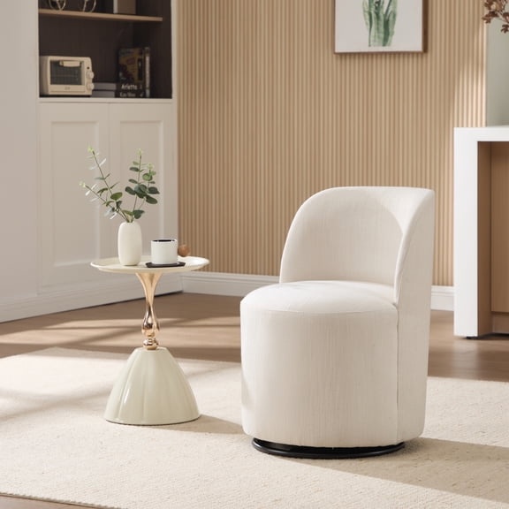 Set of 1 Mid Century Modern Upholstered Barrel Chair, 360° Swivel Linen Dining Chair, Armless Accent Chair for Kitchen Dining Bedroom Living Room
