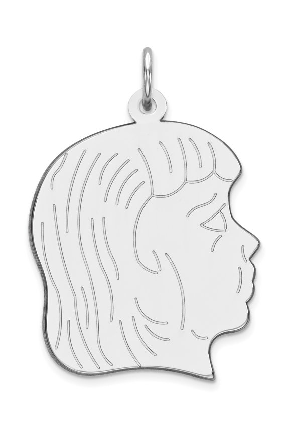 Sterling Silver Rhod-Plated Eng. Girl Polished Front/Satin Back Disc Charm (30 X 20) Made In United States qm368/27