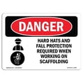 thumbnail image 1 of SignMission OS-DS-A-710-L-1658 7 x 10 in. OSHA Danger Sign - Hats Fall Protection Required Scaffolding, 1 of 1