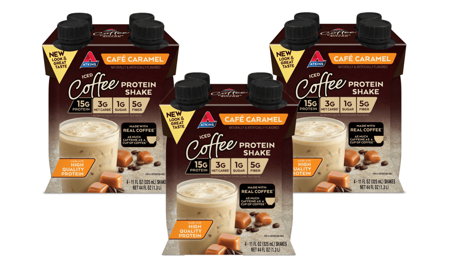 Atkins Gluten Free Protein-Rich Shake, Cafe Caramel, Keto Friendly, 3/4ct Packs (Ready to Drink)