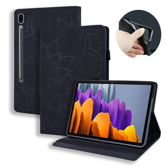 Case for Samsung Galaxy Tab S9 Ultra/S8 Ultra 14.6" 2023/2022, Multi-Angle Viewing Folio Stand Smart Shell Embossed Pattern PU Leather Cover with Auto Sleep/Wake Pencil Holder Card Slot Case, Black