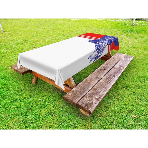 Eagle Outdoor Tablecloth, Colors of the American Flag Red White Blue Bird Symbol of America Loyalty, Decorative Washable Fabric Picnic Tablecloth, 58 X 120 Inches, Navy Blue Red White, by Ambesonne