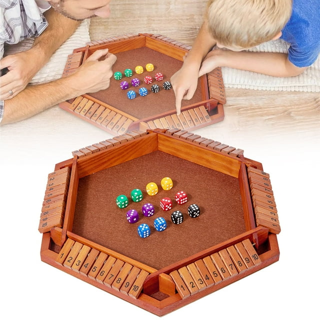 Wooden Shut The Box Dice Game for 6 Players, Family Pub Math Strategy Activity with 8 Dice, Social Interactive Fun for Parties and Educational Learning (B)