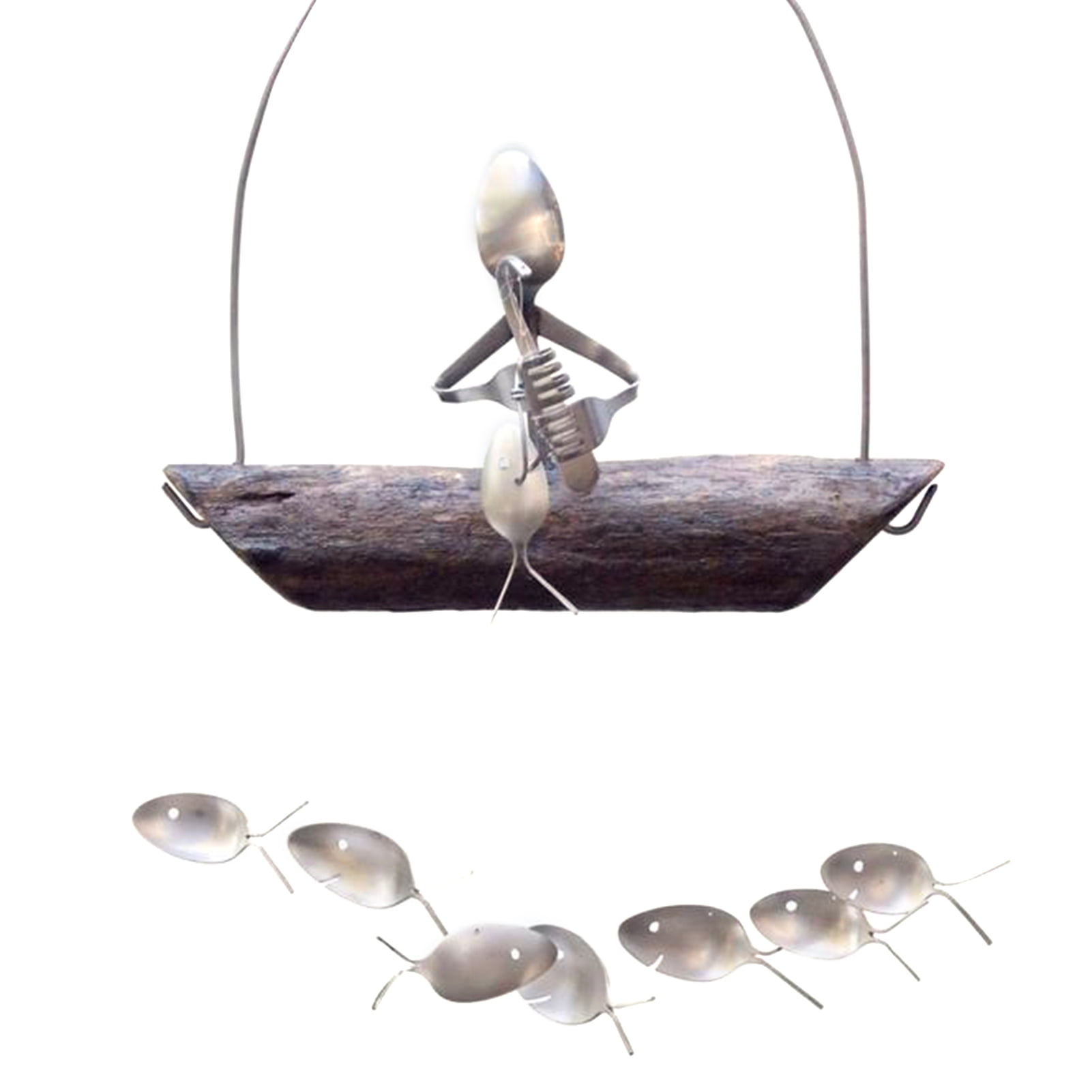 Fishing Man Spoon Fish Sculptures Wind Chime Indoor Outdoor