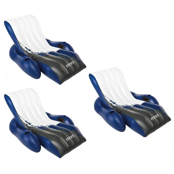 Intex Inflatable Floating Comfortable Recliner Lounges with Cup Holders (3 Pack)