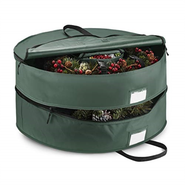 duplex premium christmas wreath storage bag 30", with compartment organizers for christmas 