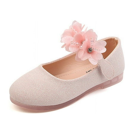 Girls Sandals Shoes Rhinestone Flower Shoes Low Heel Flower Wedding Party Dress Pump Shoes Princess Shoes for Kids Lightweight Hook Loop Sandal Leather Child Slide Summer Shoes Pink 11.5