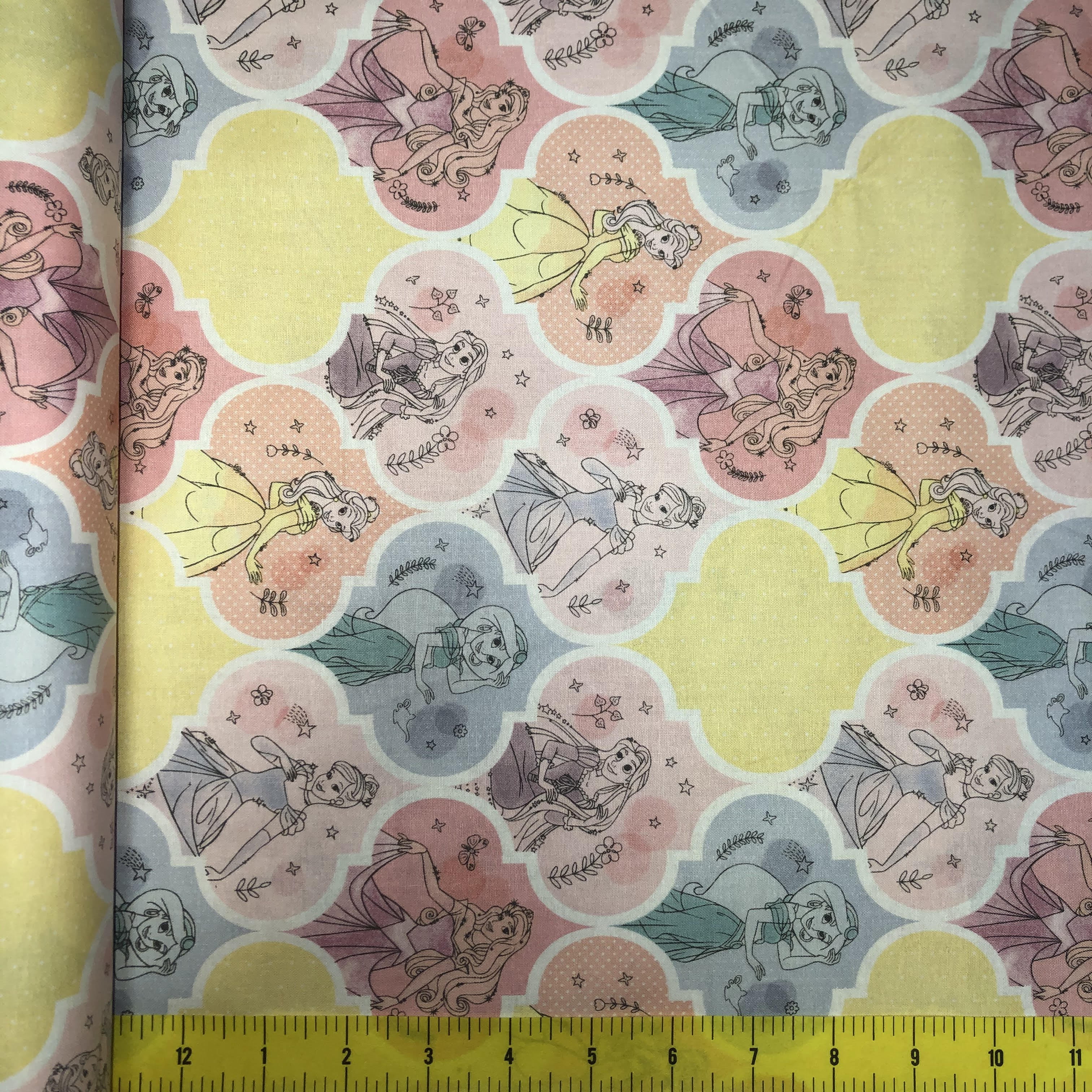 Clearance! Princesses Disney FLANNEL Fabric 100% Cotton Storytelling Patch  By The Yard Ariel Aurora Cinderella Snow