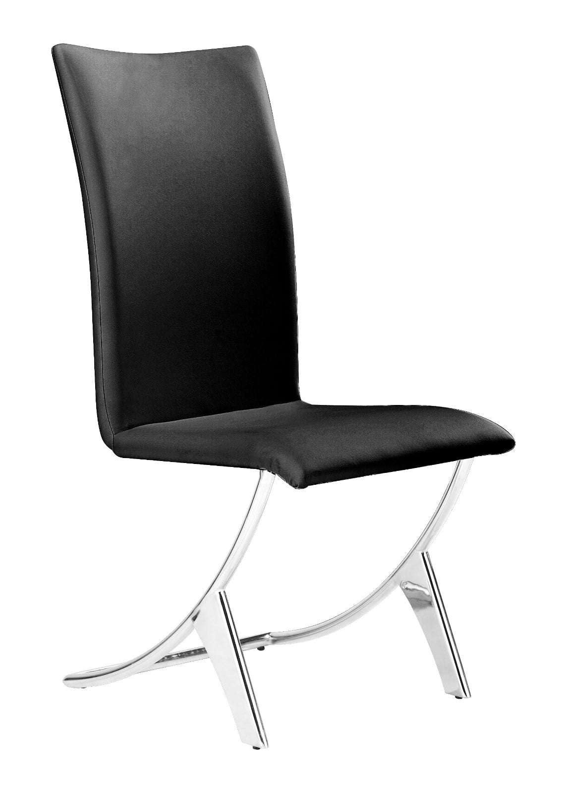 Modern Contemporary Dining Chair, Black Leatherette Chrome Steel (set