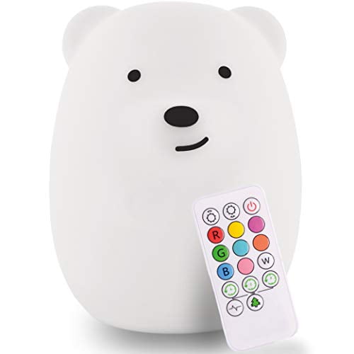 LumiPet Bear Jumbo Kids Night Light, Cute Nursery Light for Baby, Toddler, Silicone LED Lamp, Remote Operated, USB Rechargeable Battery, 9 Available Colors, Timer Auto Shutoff