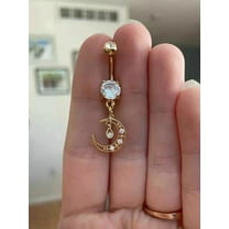 2Ct Round Cut Simulated Diamond Women's Moon Belly Button Ring 14K Yellow Gold Plated 925 Sterling Silver