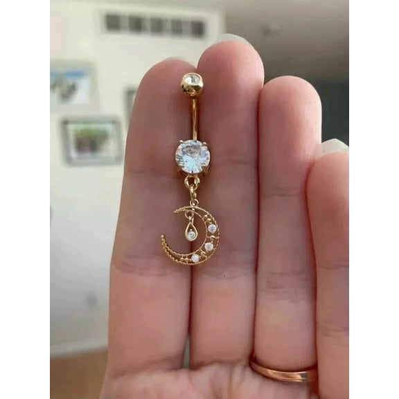 2Ct Round Cut Simulated Diamond Women's Moon Belly Button Ring 14K Yellow Gold Plated 925 Sterling Silver