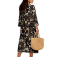 thumbnail image 2 of Xixirimido Boho Floral Hummingbird Print Flowy Summer Dresses for Women 3/4 Sleeve V Neck Dress Casual Linen Dress Loose Swing Midi Dresses for Travel Beach 3XL, 2 of 6