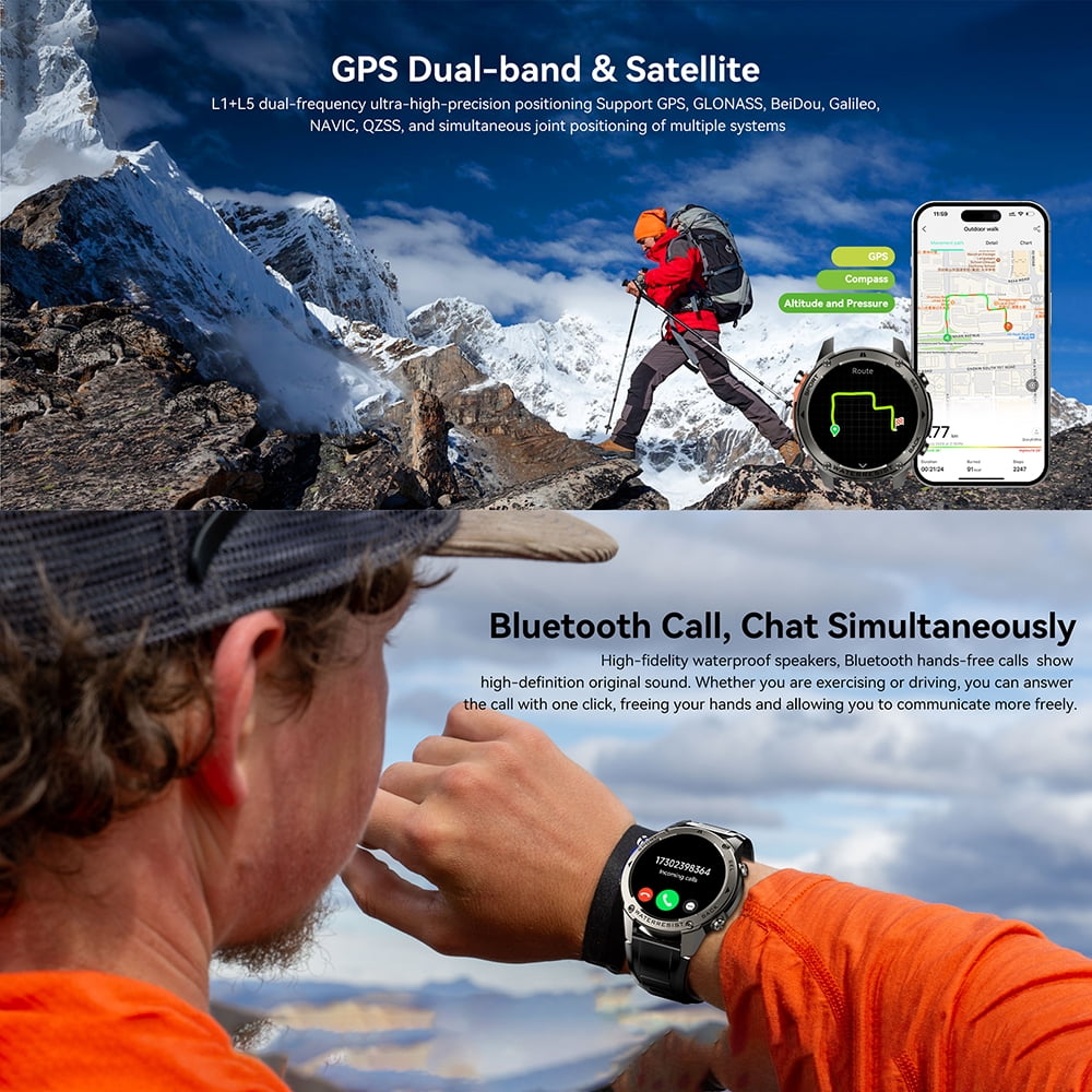 Rainbuvvy DM56 Smart Watch 1.43 Inch Full Touch Screen GPS Barometer Compass 5ATM 170+ Sports Modes IOS Android Outdoor Sports Watch
