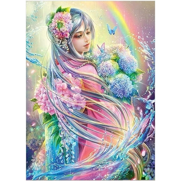 Zshan 5D Diamond Painting Kit - Rainbow Girl 30*40cm (frame not included), diamond cross stitch, diamond embroidery - DIY - manga drawing, paint by number, ideal for decoration