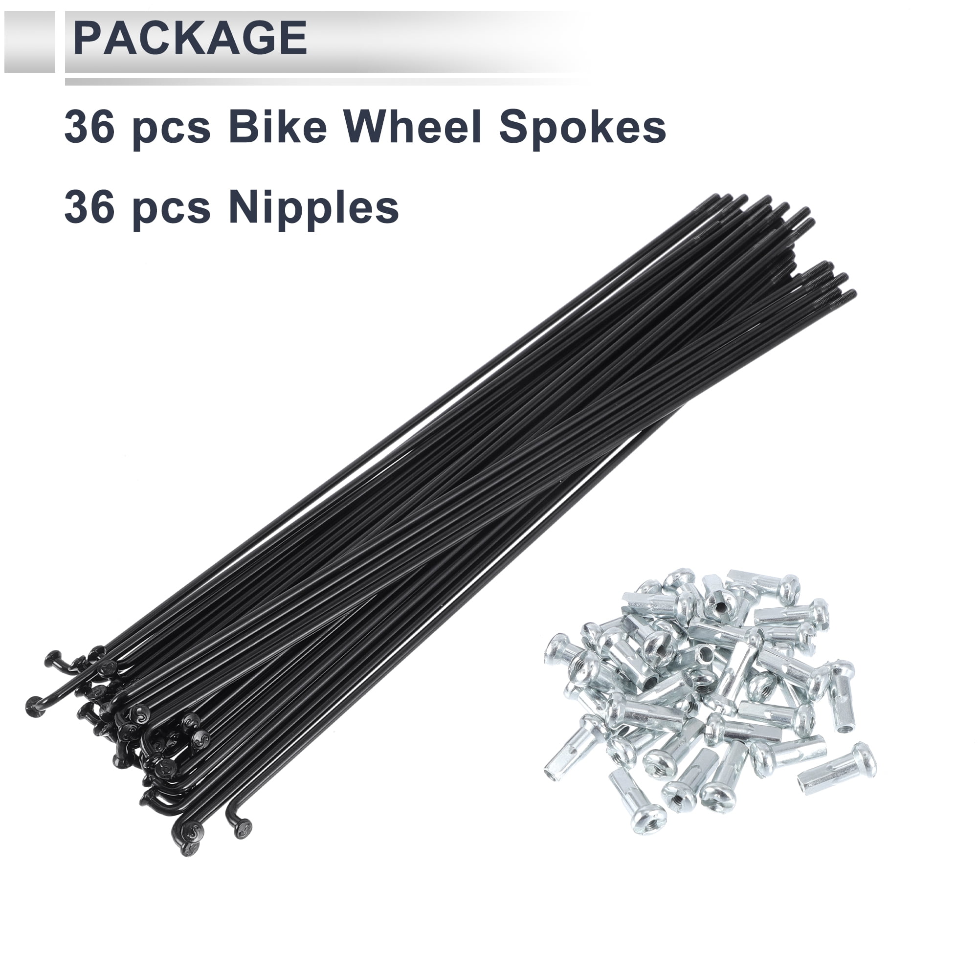 Unique Bargains 36Pcs Durable 13G Bike Wheel Spokes with Nipples 45 Steel Black 7.99"