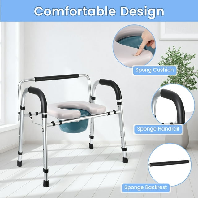 EDTara Senior Raised Toilet Seat, 500 Lbs Capacity With Pull-Out Bedpan and Secure Backrest for Added Safety