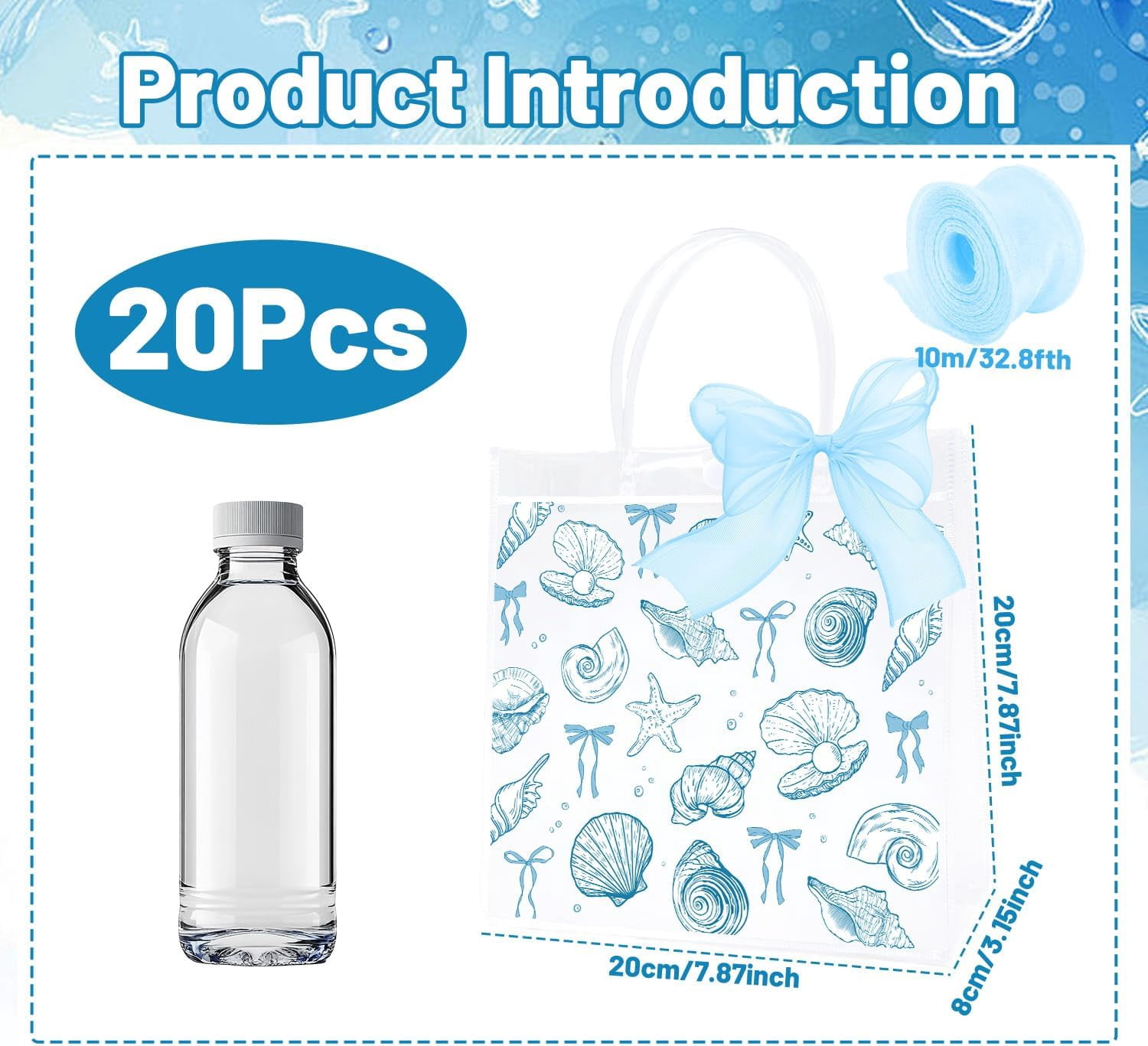 Beach Bachelorete Clear Gift Bags - 20 Pcs Ocean Seashell PVC Goodie Candy Treat Bags with Ribbon Last Toast on the Coast Party Favors for Bachelorete Bridal Shower Hen Party Birthday Decorations