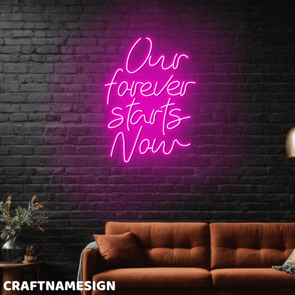 Craftnamesign Our Forever Starts Now Neon Sign, Wedding Wall Art, Wall Decor For Wedding