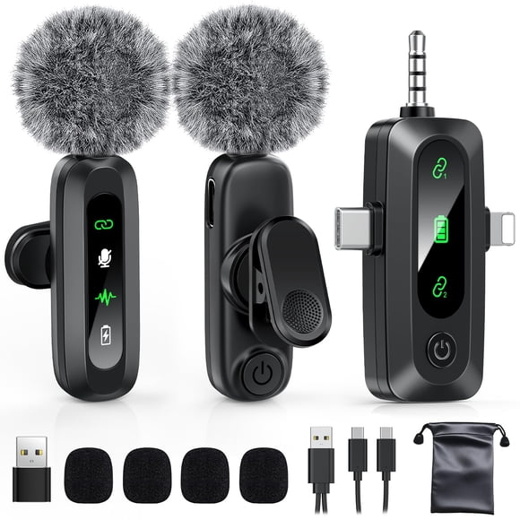 Micrófono Lavalier inalámbrico GoorDik 4 en 1 para iPhone/Android