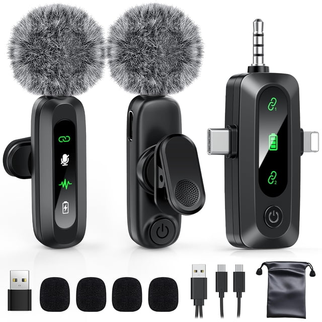 Micrófono Lavalier inalámbrico GoorDik 4 en 1 para iPhone/Android