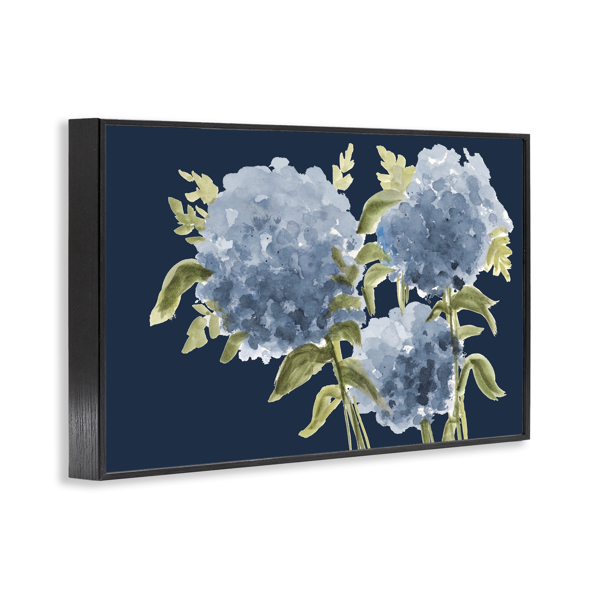 Stupell Industries Blue Hydrangeas on Indigo Black Framed Giclee Art, design by Janice Gaynor