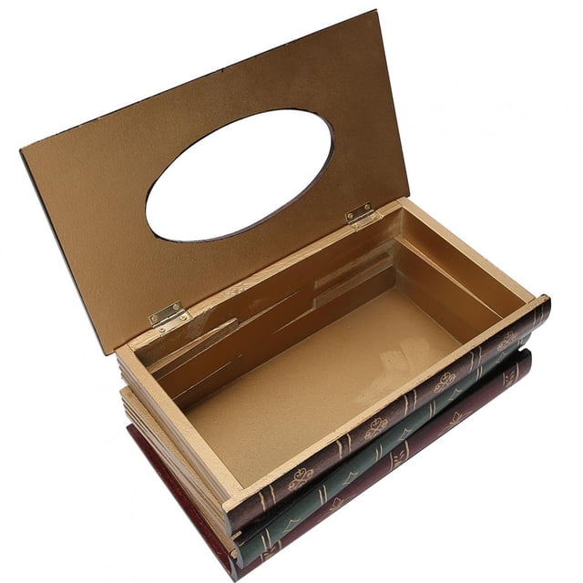 Artesanía de madera, caja de pañuelos en forma de libro, caja de pañuelos de madera, adornos para el hogar, máxima confiabilidad
