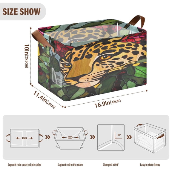 BZSMCE Collapsible Fabric Cube Storage Bins Christmas Leopard Print Design Pattern Storage Box