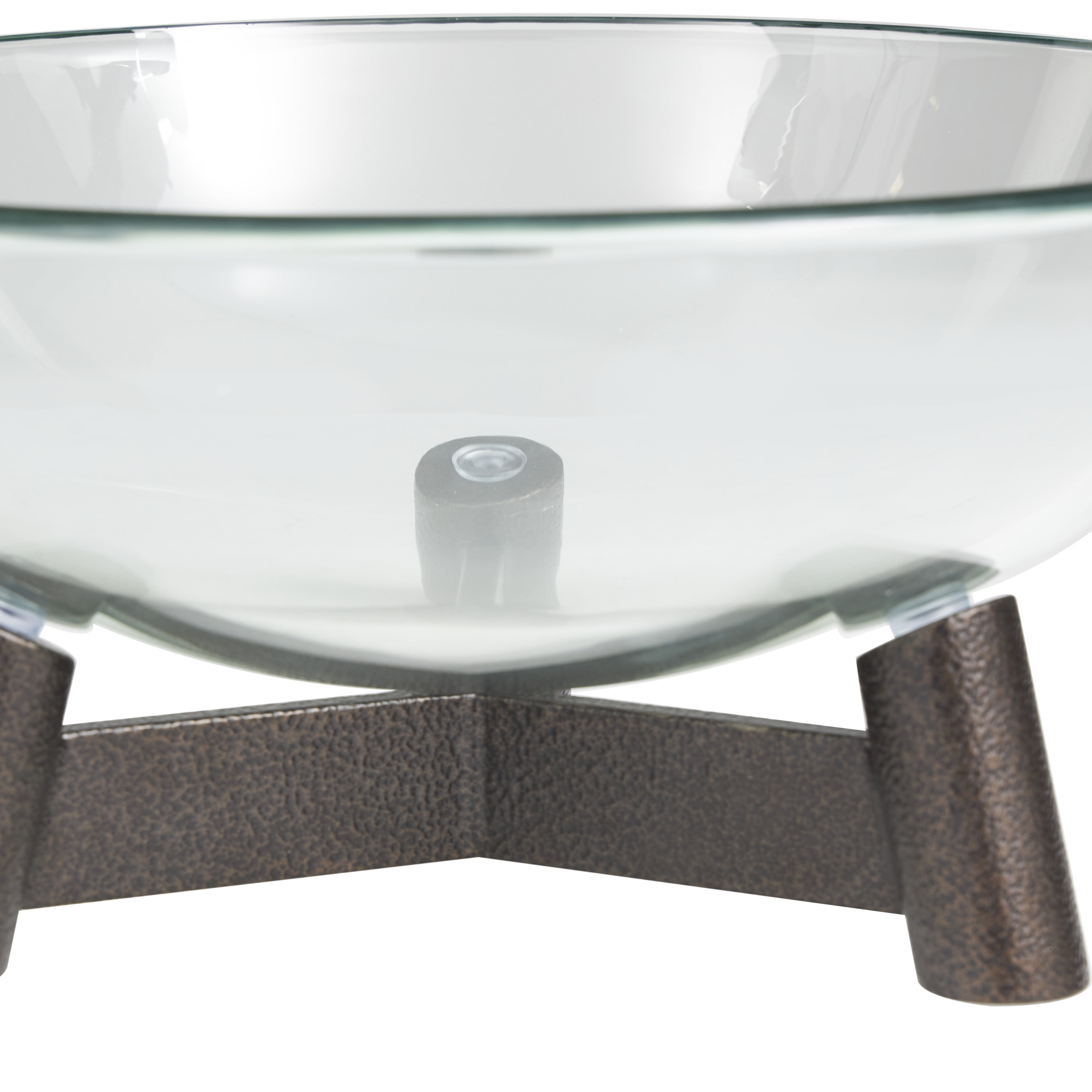 DecMode 16" x 9" Clear Glass Serving Bowl with Bronze Hammered Y-Shaped Stand, 1-Piece