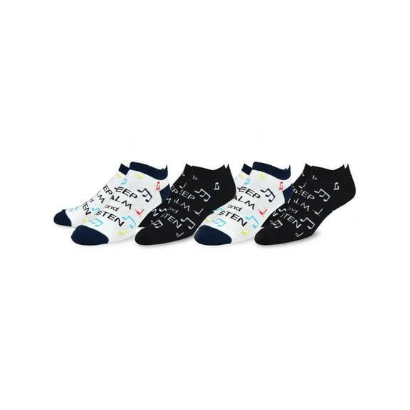 TeeHee Men's Music Cotton No Show Socks 4-Pack (Musical Notes)