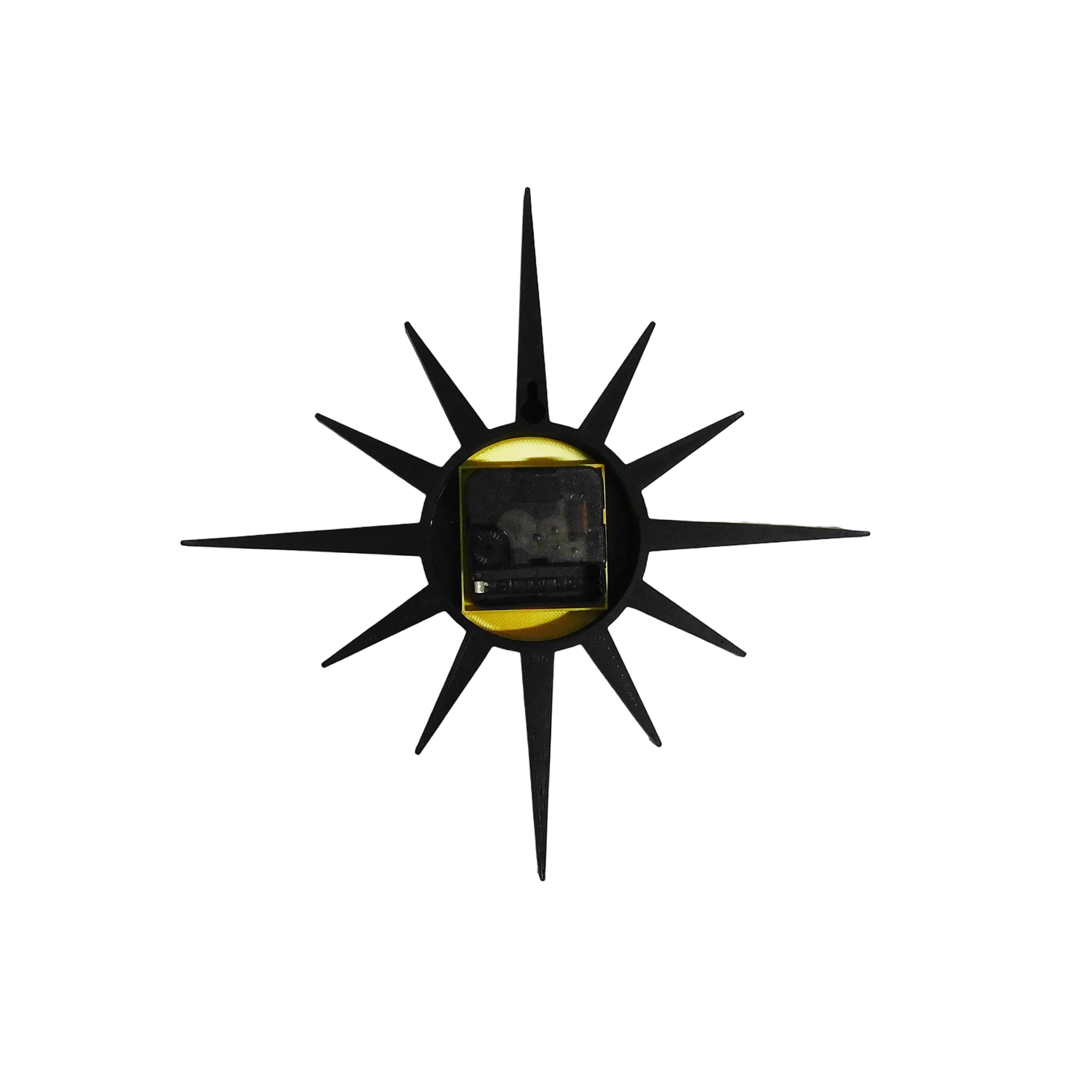 Small Mid Century Modern Sunburst Wall Clock – Atomic Starburst Clock – Retro Wall Decor – 3D Printed Black Clock with Gold Hands