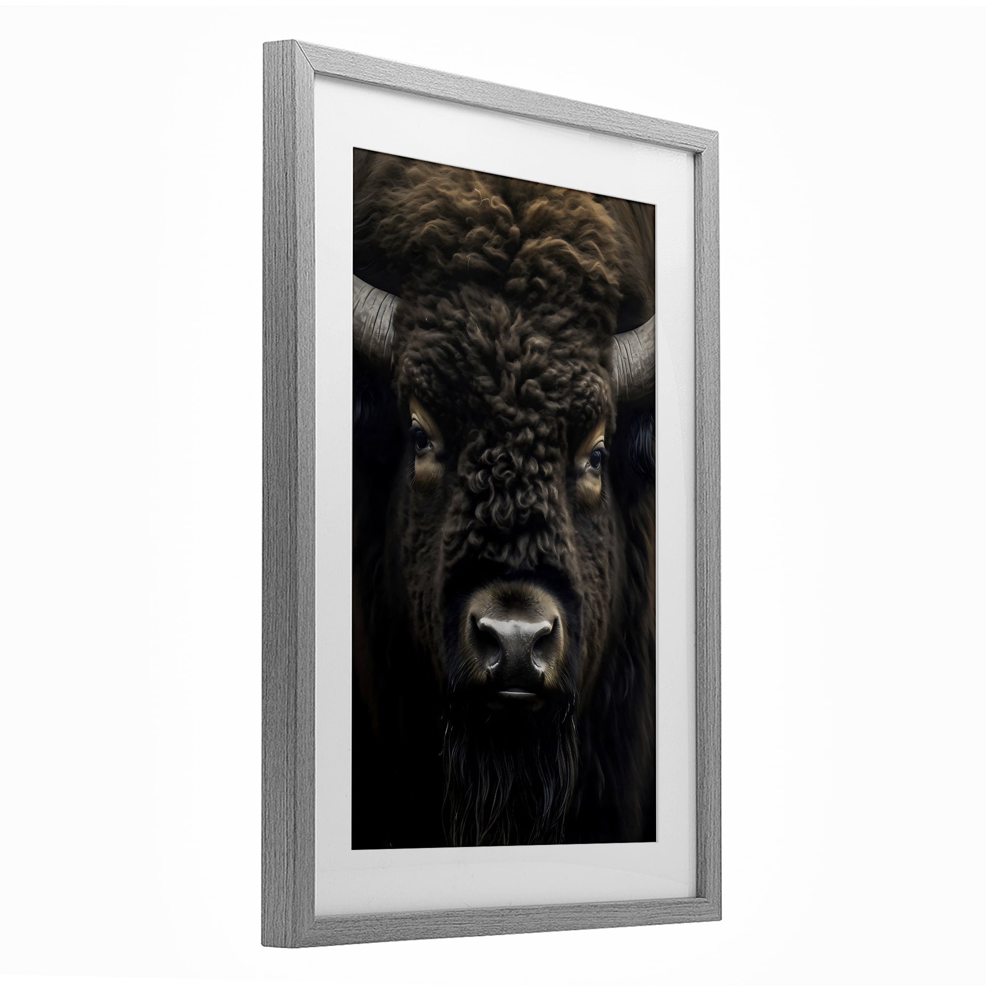 Stupell Industries Bison Portrait Close Up Gray Framed Print Under Glass, design by Creative Studio