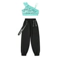 thumbnail image 3 of DPOIS Kids Girls Hip Hop Dance Outfits Sequine Crop Top with Jogger Pants Light Green 8, 3 of 7