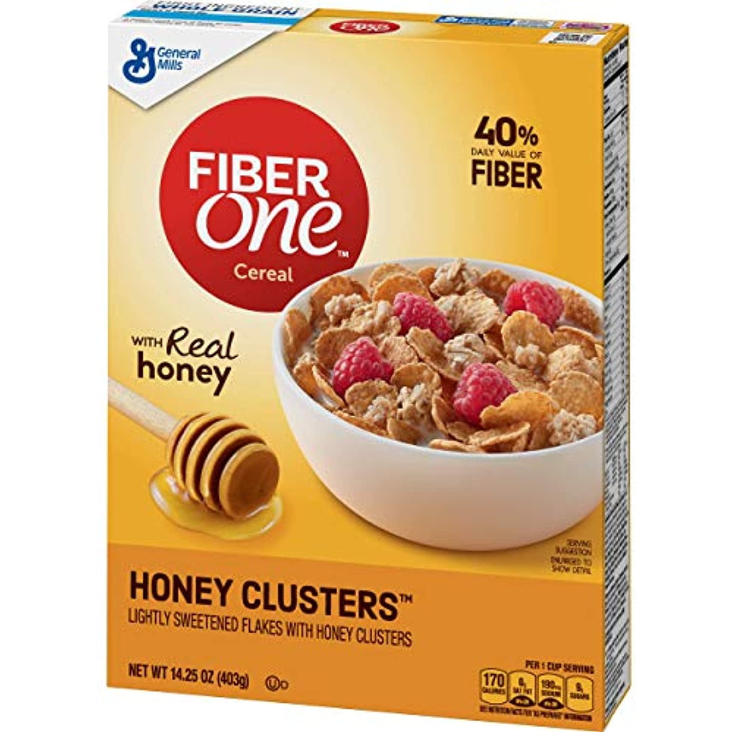 General Mills Fiber One Cereal, Honey Clusters, 14.25 Oz