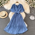 thumbnail image 1 of Formal Women's Dress V-neck Pleated Dress Elegant Temperament Waist Lace-up Hem Long Skirt Office Lady Evening Dresses VestidosM Gao Jinjia LED, 1 of 2