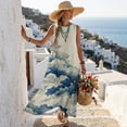 thumbnail image 5 of Jiueut Wave Print Sleeveless Maxi Dress Women with Pockets, Linen Look Flowy Casual Long Sundress Loose Fit Summer Beach Vacation Crewneck Dress, L, 5 of 7