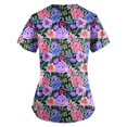 thumbnail image 3 of ADSSDQ Women's V-Neck Scrub Top,Floral Print Nursing Scrubs for Women,Summer Short Sleeve Workwear Nurse Uniforms Scrub Tops with Pockets Dark Purple XL, 3 of 3