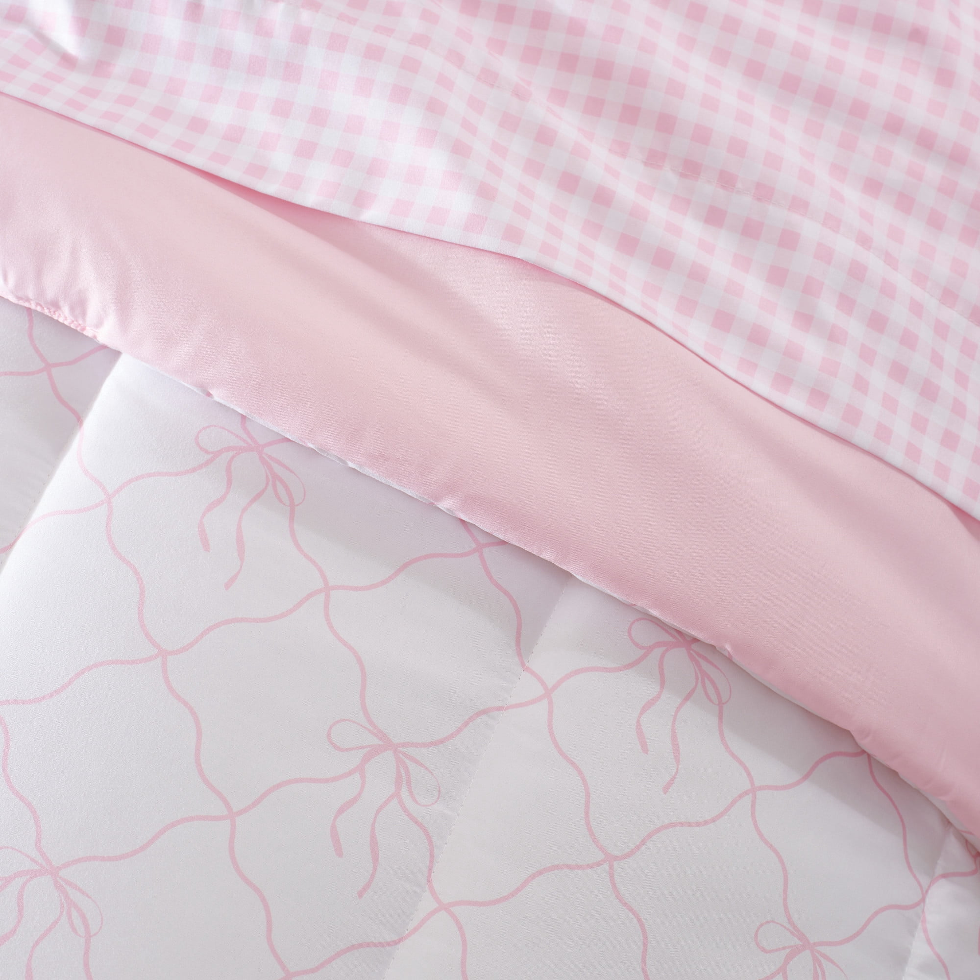 Dream Factory 7-Piece Bow Trellis Bed in a Bag, Pink, Full