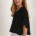 thumbnail image 2 of Coerni Girls Ruffle Tee Short Sleeve Summer Crewneck Kids Aesthetic T Shirts Plain Cropped Tops Loose Casual Loose Tshirt, 2 of 6