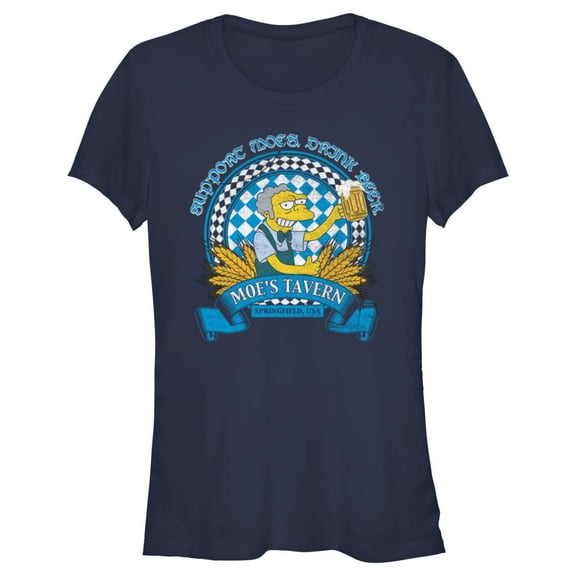 Junior's The Simpsons Support Moe's, Drink Beer Graphic Tee Navy Blue X Large