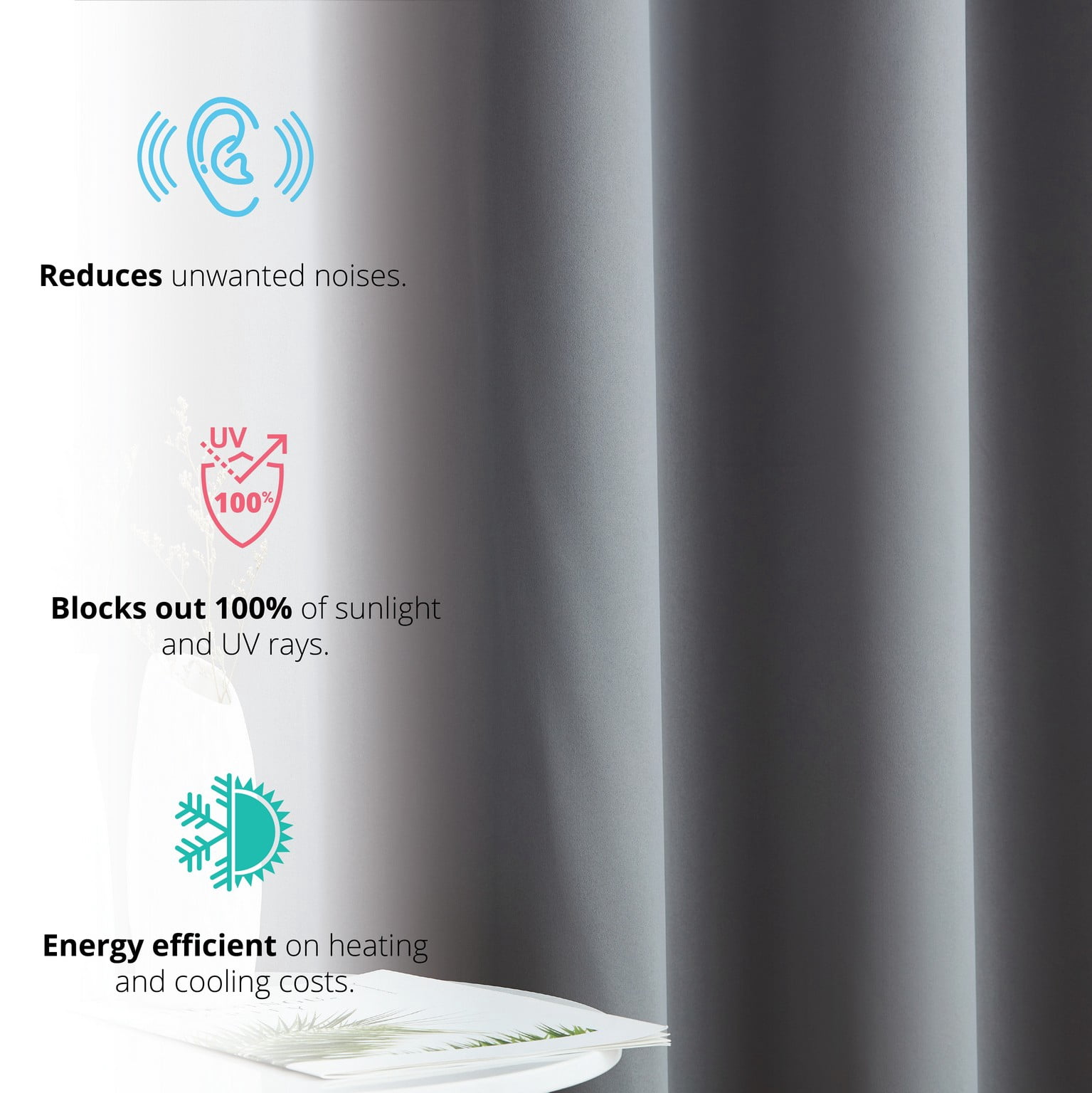 THD Virginia 100% Blackout Grommet Total Privacy Curtain Panels - Window Curtains for Living Room Bedroom - Set of 2 (Grey, 52 W x 84 L)