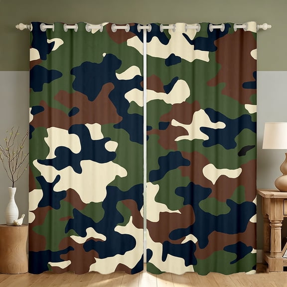 Manfei Minimalst Camouflage Blackout Curtains, Mid Century Camo Window Curtains Pack of 2 (38x45 Each), Coyote Brown