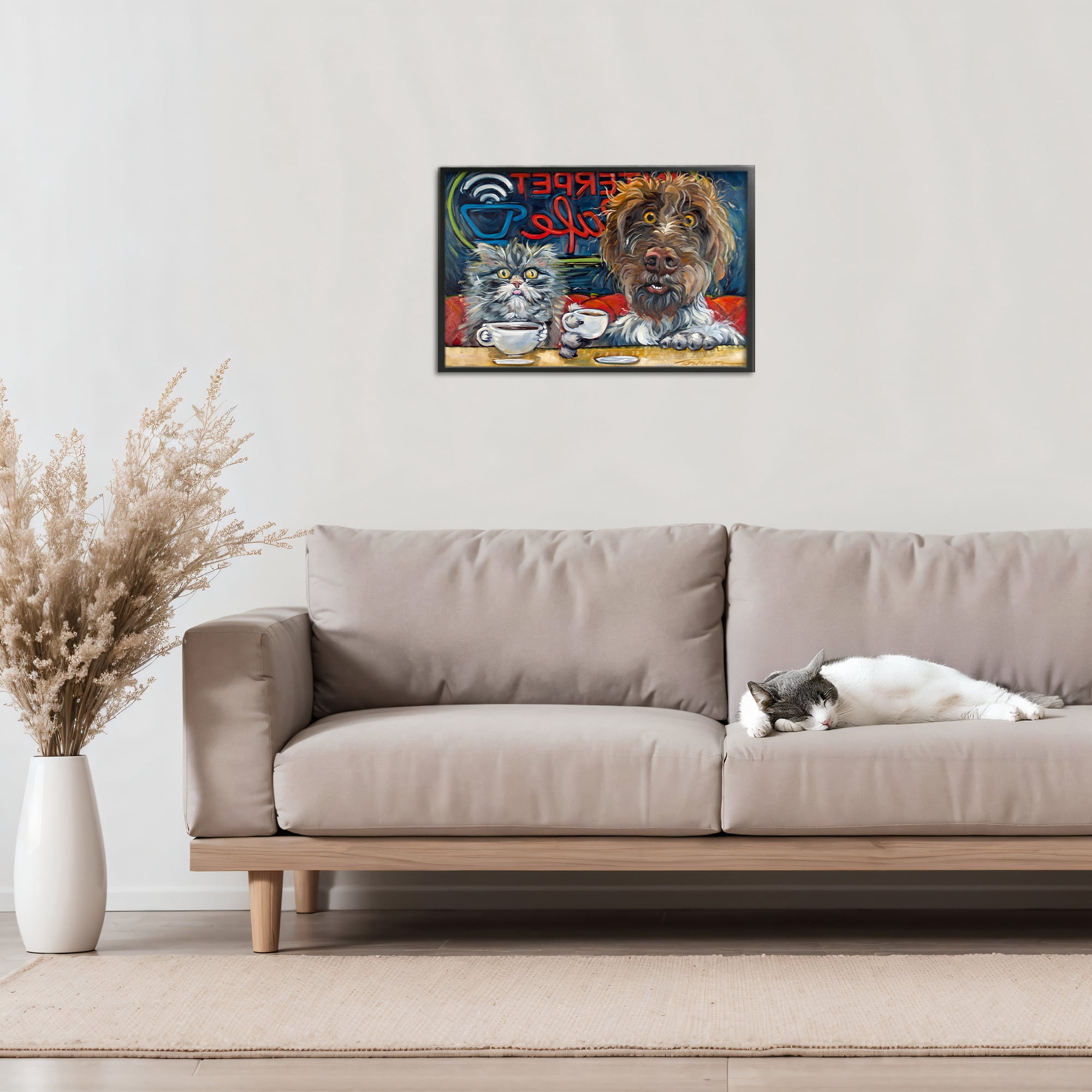 Stupell Industries Pets Wired At The Cafe Black Framed Giclee Art, design by CR Townsend