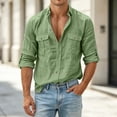 thumbnail image 4 of Men's UPF 50+ Sun Protection Shirts with Long Sleeve, Button Down Linen Shirt for Hiking, Fishing, Sai Double Pocket Green-B, 4 of 8