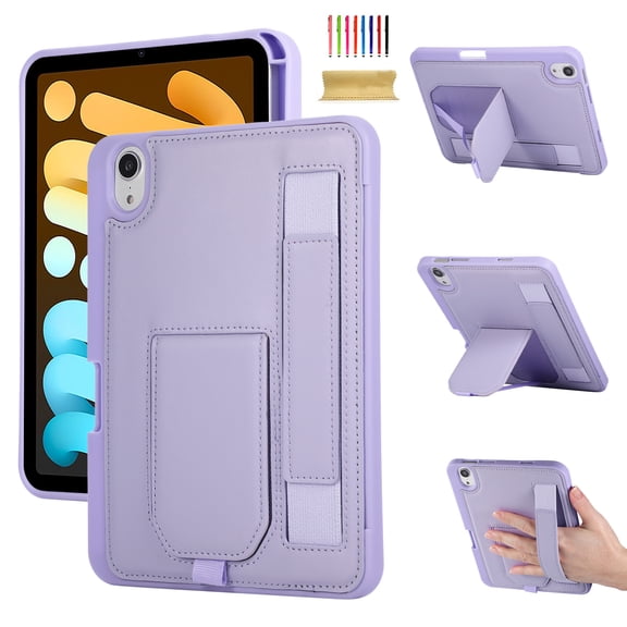 TECH CIRCLE Slim PU Leather Case for iPad Mini 7, iPad Mini 6 (8.3 inch), Built-in Kickstand, Hand Strap, Pencil Holder, Lightweight Protective Tablet Cover, Purple