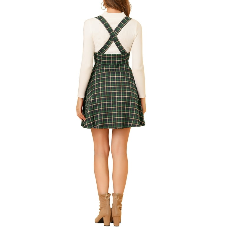 Green tartan pinafore dress cheap