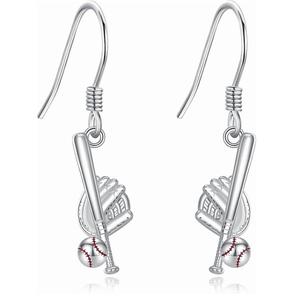 Baseball Earrings 925 Sterling Silver Baseball Dangle Drop Earrings Sport Jewelry Gifts for Women